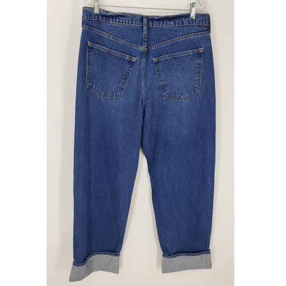 Universal Thread Cuffed Mid Rise 90s Baggy Jeans Womens Sz 10 Dark Wash Blue NEW - Picture 4 of 13